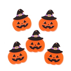 Dark Orange Acrylic Pendants, for Halloween, Pumpkin with Hat, Dark Orange, 38x33x2mm, Hole: 1.5mm