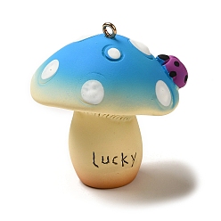 Темно-Голубой Большие подвески из грибной смолы, подвески-грибы с железными петлями с платиновым напылением, глубокое синее небо, 51x46.5x40 мм, отверстие : 2.5 мм