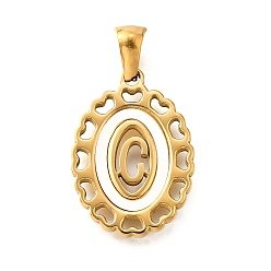 Letter C Золотые подвески 304 из нержавеющей стали, с оболочкой, полый овал с сердцем, буква С, 23x16.5x2 мм, отверстие : 5.5x3 мм