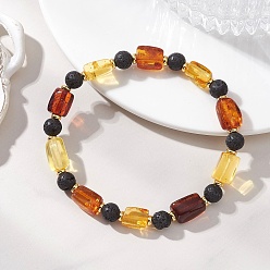 Янтарный Натуральные янтарные и лавовые бусины, эластичные браслеты для женщин и мужчин., круглый и колонки, с золотыми латунными бисера, внутренний диаметр: 2.01 дюйм (5.1 см)