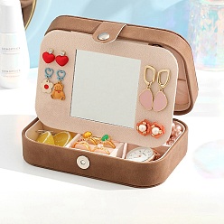 Перу Прямоугольные коробки для хранения ювелирных изделий из искусственной кожи с зеркалом внутри, портативный дорожный футляр с застежкой-молнией, для держателя кольца для серег, подарок для женщин, Перу, 16x11x5 см