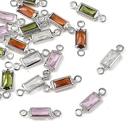 Mixed Color SHEGRACE Brass Pave Cubic Zirconia Rectangle Connector Charms, Cadmium Free & Nickel Free & Lead Free, Long-Lasting Plated, Real Platinum Plated, Mixed Color, 11x3x1.5mm, Hole: 1mm & 1.2mm