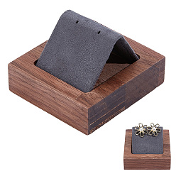 Серый Демонстрация серег из ткани и железа, с основанием из орехового дерева, для серьги, серые, 6.3x5.8x3.85 см