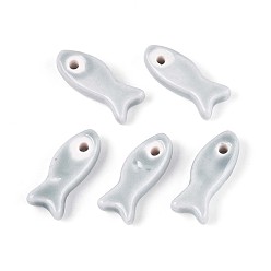 Гейнсборо Ручной фарфоровые керамические шарики, рыба, яркие глазированный фарфор, светло-серые, 24~25x10x6 мм, отверстие : 2 мм