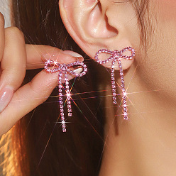 Роза Латунь горный хрусталь серьги, бантом, роза, 44x27 мм