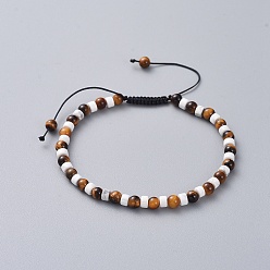Tiger Eye Adjustable Nylon Thread Braided Bead Bracelets, with Natural Tiger Eye & Howlite Beads, 2 inch~3-3/8 inch(5~8.5cm)