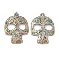 Skull Подвески из сплава , Хэллоуин, красная медь и зеленая патина, череп, 30.5x22.5x3 мм, отверстие : 1.8 мм