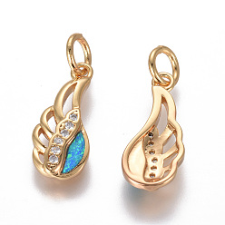 Синий Латуни циркония кубической подвески, с синтетическим опалом, крыло, золотые, синие, 18.5x8x2.5 мм, отверстие : 4 мм