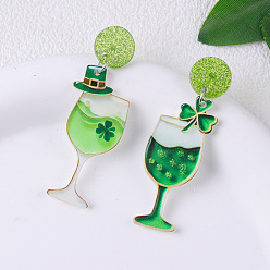 Другие Креативные акриловые серьги-гвоздики в стиле Святого Патрика, платина, кубок, 52x18 мм