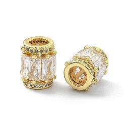Real 14K Gold Plated Brass Rhinestone European Beads, Large Hole Beads, Column, Real 14K Gold Plated, 11.5x9mm, Hole: 4.5mm