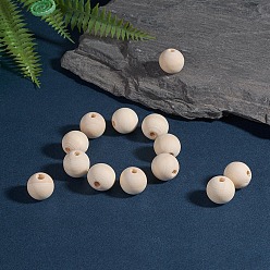 Moccasin Natural Unfinished Wood Beads, Round Wooden Loose Beads Spacer Beads for Craft Making, Lead Free, Moccasin, 18x16~17mm, Hole: 3.5mm