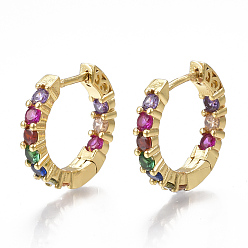 Золотой Серьги-кольца из латунного микро-паве кубического циркония (случайный смешанный цвет), золотые, 18x19x3.5 мм , штифт: 1 мм