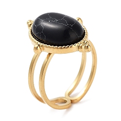 Синтетическая Бирюза Ионное покрытие (ip) 304 кольцо из нержавеющей стали, регулируемые синтетические бирюзовые кольца, овальные, 15.5x21.5 мм, внутренний диаметр: регулируемый