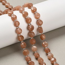 Солнечный Камень Натуральный Sunstone бисер пряди, плоско-круглые, граненые, с бисером, 8x8x5 мм, отверстие : 0.9 мм, около 40~41 шт / нитка, 15.43~15.55'' (39.2~39.5 см)