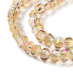 BurlyWood Transparent Electroplate Glass Beads Strands, AB Color, Faceted Lantern, BurlyWood, 6x4.5mm, Hole: 1.4mm, about 98pcs/strand, 17.72''(45cm)