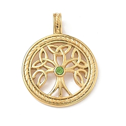 Настоящее золото 18K 304 подвески из нержавеющей стали, плоские круглые с деревом, со стразами, ручная полировка, ионное покрытие (ip), с целью перехода в кольце, реальный 18 k позолоченный, 44x34x5 мм, отверстие : 5x6.5 мм