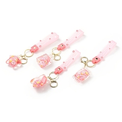 Pink Брелок с акриловой подвеской star & candy & bear & spuare, с застежками-карабинами из сплава светло-золотистого цвета, железное кольцо для ключей и пластиковая лента из ПВХ, 18 см