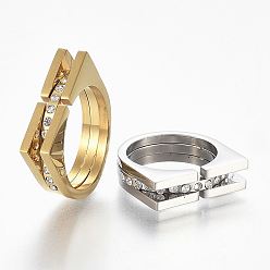 (52) Непрозрачная лаванда 304 из нержавеющей стали кольца перста широкополосного, со стразами, Размер 6~9, разноцветные, 16~19 мм