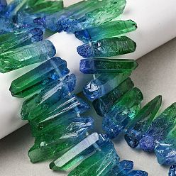 Зеленый Нити из двухцветных бусин из натурального кварца, окрашенные, граненый пуля, Топ пробуренной, зелёные, 24~50x9.5x8 мм, отверстие : 1.7 мм, около 21 шт / нитка, 7.28''~7.68'' (18.5~19.5 см)