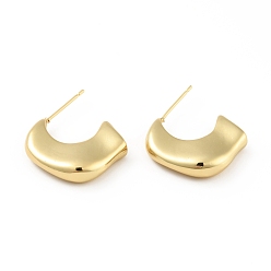 Настоящее золото 18K Латунные массивные серьги-гвоздики, полукруглые серьги для женщин, реальный 18 k позолоченный, 20x19x5 мм, штифты : 0.7 мм