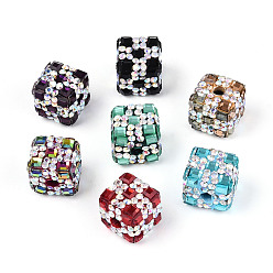 (52) Непрозрачная лаванда Бусины из полимерной глины со стразами и квадратным акрилом, сверкающие кубические бусины для самодельных украшений и украшений для ручек, разноцветные, 15~15.5x15~15.5x15~15.5 мм, отверстие : 4 мм