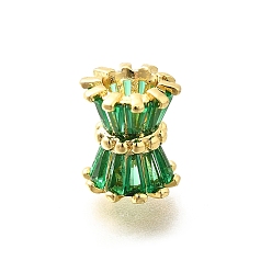 Лайм Стойка гальванопокрытие колонна латунь микропаве прозрачные кубические циркониевые бусины, долговечные бусины, без свинца и без кадмия, реальный 18 k позолоченный, желто-зеленые, 11x9x9 мм, отверстие : 4 мм