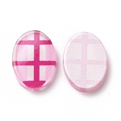Cerise Transparent Acrylic Cabochons, for Earrings Accessories, Oval with Tartan Pattern, Cerise, 18.7x13.8x3.3mm