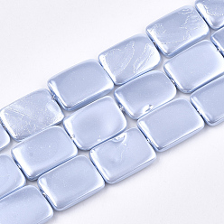 Light Blue Shell Pearl Beads Strands, Spray Painted, Rectangle, Light Blue, 20~21x15x2.5~4mm, Hole: 1mm, about 20pcs/strand, 16.1 inch