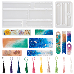 (52) Непрозрачная лаванда 2шт 2 стили diy силиконовые формы для закладок, формы для литья смолы, для уф-смолы, изготовление изделий из эпоксидной смолы, и 20шт 10 цвета полиэстер кисточки украшения, разноцветные, форма: 127x267x5 мм и 124x79.5x5 мм, отверстие : 3~3.5 мм, внутренний диаметр: 53~140x16~50 мм, украшения с кисточками: 130x6 мм