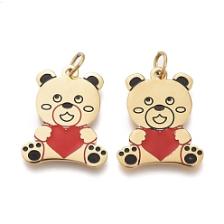 Golden 316 Surgical Stainless Steel Enamel Pendants, Little Bear Shape, Red & Black, Golden, 16x13x0.8mm, Jump Ring: 4x0.5mm, 3mm Inner Diameter