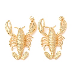 Real 18K Gold Plated Brass Big Pendants, Lobster Charms, Rack Plating, Long-Lasting Plated, Lead Free & Cadmium Free, Real 18K Gold Plated, 62x43x8mm, Hole: 4mm