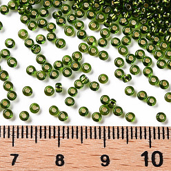 Olive Drab 12/0 Grade A Round Glass Seed Beads, Silver Lined, Olive Drab, 12/0, 2x1.5mm, Hole: 0.3mm, about 30000pcs/bag