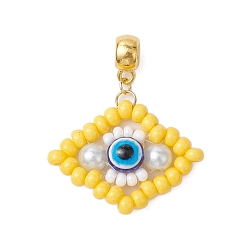 Золотистый Подвески-шармы из стекла ручной работы в виде европейских семян, стеклянный жемчуг и смоляные подвески с большими отверстиями для сглаза, золотые, золотые, 40 мм, отверстие : 5 мм