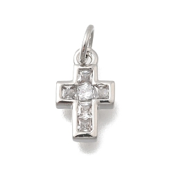 Платина Латунные микро проложить кубического циркония подвески, крест прелести, без кадмия и без свинца, стойки покрытие, долговечный, с целью перехода в кольце, платина, 12x7x2 мм, отверстие : 3.5 мм