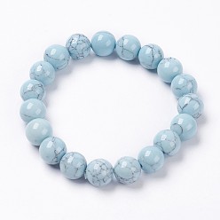 Светло-голубой Синтетический бирюзовый бисером стрейч-браслет, круглые, светло-голубой, 2 дюйм (5 см), бусины : 6 мм