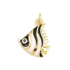 Черный Латунные микро проложить кубического циркония подвески, с эмалью, рыбы прелести, долговечный, стойки покрытие, без свинца и без кадмия, реальный 18 k позолоченный, чёрные, 18.5x14.5x2.8 мм, отверстие : 3.2 мм