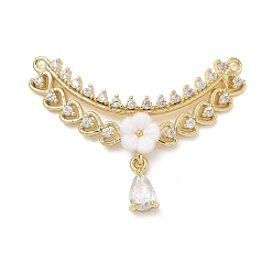 Oro Dijes de conector de zirconia cúbica transparente con micro pavé de latón, enlaces de flores, con resina, dorado, 25x33.5x5 mm, agujero: 4.5 mm