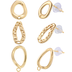 Настоящее золото 18K 18шт. 3 стили латунные серьги-гвоздики, реальный 18 k позолоченный, 12~19.5x10~11 мм, отверстие : 1~2 мм, штифты : 0.8~1x10 мм, 6 шт / стиль