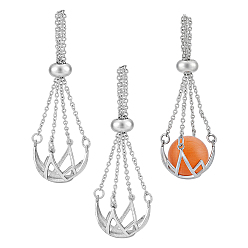 Platinum 3Pcs Brass Hollow Round Cage Pendant Decorations, Platinum, 40x15.5mm