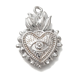 Платинированный Латунные подвески, без кадмия, без никеля и без свинца, сердце, глаза очаровывают, Реальная платина, 20x14x3 мм, отверстие : 1.4 мм