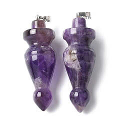 Аметист Подвески из натурального аметиста , конус прелести, с латунной фурнитурой , платина, 53.5~55.5x18~18.5 мм, отверстие : 7x5.5 мм