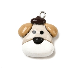 Цвет Древесины Непрозрачные подвески смолы, собака, с платиновым тоном железная петля, деревесиные, 22.5x19x7.5 мм, отверстие : 2 мм