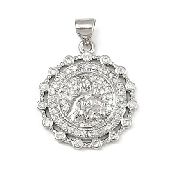 Платина Латунные микро проложить кубического циркония подвески, без кадмия и без свинца, религия, плоско-круглые, платина, 24x21x3.5 мм, отверстие : 4.5x3.5 мм