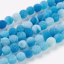 Cornflower Blue Natural Crackle Agate Beads Strands, Dyed, Round, Grade A, Cornflower Blue, 8mm, Hole: 1mm, about 50pcs/strand, 14 inch