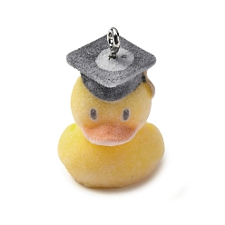 Желтый Кулоны из флокированной смолы, утка, с железной платиной петлей, желтые, 28x19.5x22 мм, отверстие : 2 мм