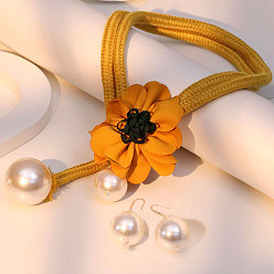 Оранжевый Комплекты из цветочной ткани и круглых подвесных серег и ожерелий с искусственным жемчугом для женщин, оранжевые, Ожерелья: 720 mm