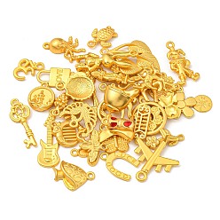 Matte Gold Color Alloy Pendants, Mixed Shapes, Matte Gold Color, 12~30x6.5~22.5x1.5~9mm, Hole: 1.5~3mm