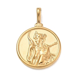 Real 18K Gold Plated Religion 304 Stainless Steel Pendants, Flat Round with Goddess Diana Charms, Real 18K Gold Plated, 26x18x5mm, Hole: 3.5x2mm