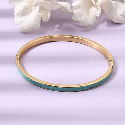 Turquoise 304 Stainless Steel Enamel Hinged Cuff Bangles for Women, Ion Plating(IP), Real 18K Gold Plated, Turquoise, Inner Diameter: 1.97x2.36 inch(5x6cm)