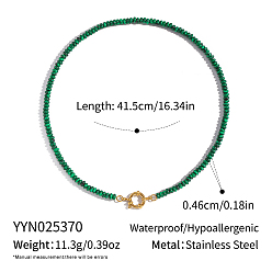 Малахит Ожерелья из синтетического малахита с бусинами-рондель на осень-зиму, с 304 нержавеющей стали застежки, золотые, 16.34 дюйм (41.5 см), бусина : 4.6 mm